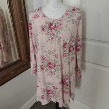 Carole Hochman NY Rose Floral Pink Long Sleeve Cotton Blend Nightgown Size Small