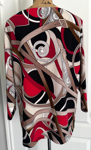 Cinturones de equitación Chico's Top manga 3/4 cuello barco rojo negro expresión ornamentada 3 XL - Imagen 6 de 8