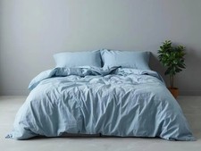 Pure Linen Blue Duvet Cover And 2 Pillowcases Set Softened EcoFriendly Cover Set