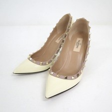 Valentino Garavani Rockstud Pumps Patent Leather Ivory Women's Size EU37/US7