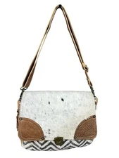 Myra Bag Pearl Fusion Messenger Bag Cowhide Leather Chevron Canvas