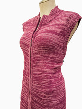 80s Blair XL Acrylic Zippered Cardigan SweaterVest Marled Raspberry Red/Pink