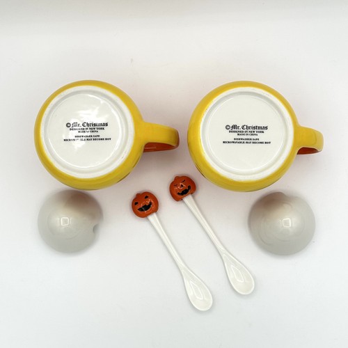 Mr. Halloween Candy Corn Mugs Set of 2 with Spoons And Lids Coffee New Open Box - Picture 8 of 13