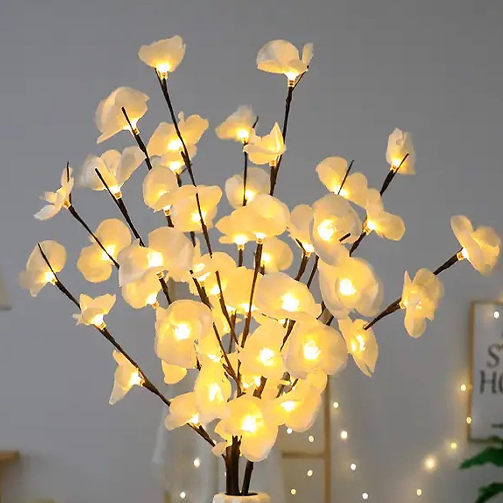 Branches lumineuses LED de 70 cm avec fleurs artificielles roses pour deco