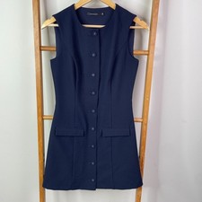 Portmans Shirt Dress Womens 6 Navy Blue Button Front Sleeveless Lined Office