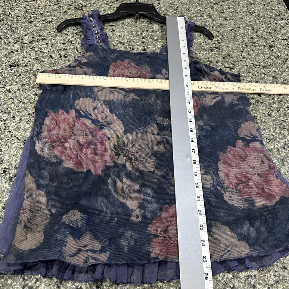 Pretty Angel Top Mujer Grande Azul Floral Encaje Volantes Boho Transparente Mezcla Seda Hada Foto 4 de 4