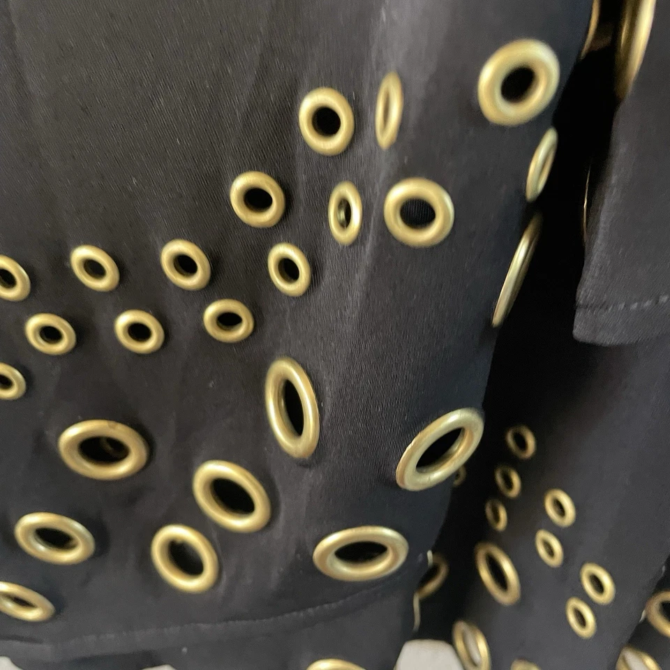 Vestido Michael Kors Imitación Envolvente Mujer Pequeño Negro Dorado Ojal Dobladillo Jersey Tejido Foto 4 de 4