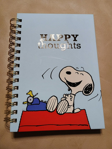 PEANUTS Snoopy Laughing Doghouse HAPPY THOUGHTS Hardback Spiral Journal Notebook - Picture 1 of 5