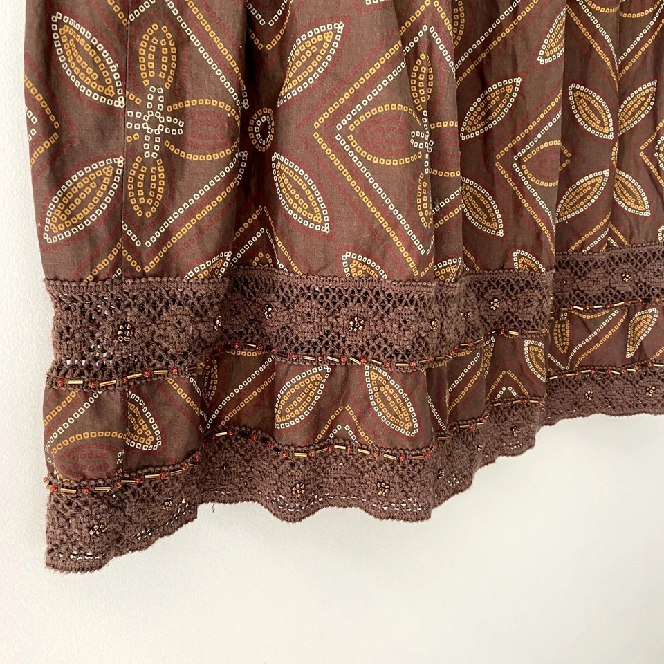 Vintage Apt 9women's Brown Boho Patterned Bead Hem Crochet Lace Aline Skirt 6 - Image 3 of 4