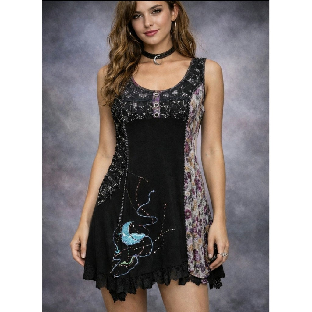 Forla Paris Patchwork Butterfly Asymmetrical Y2K … - image 1