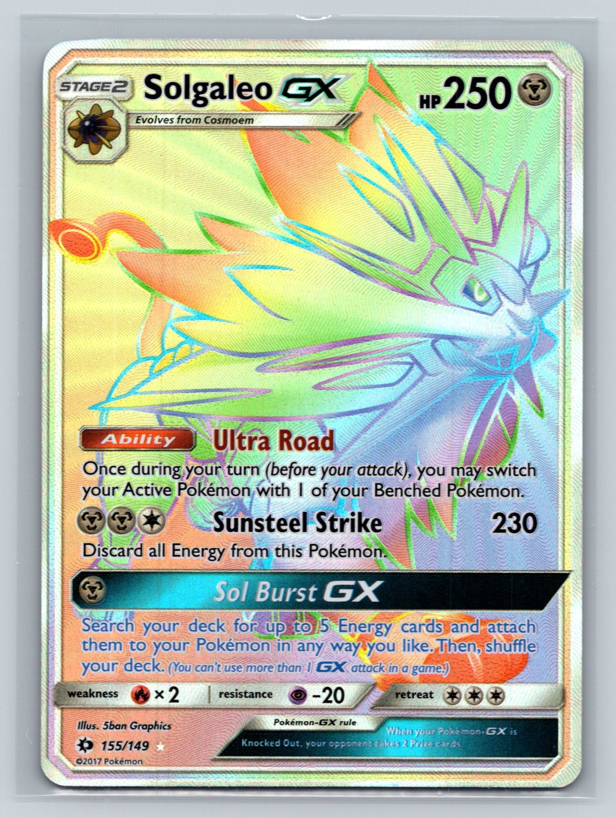 Pokemon Card - Solgaleo GX Sun & Moon Base Set 155/149 Secret Rare