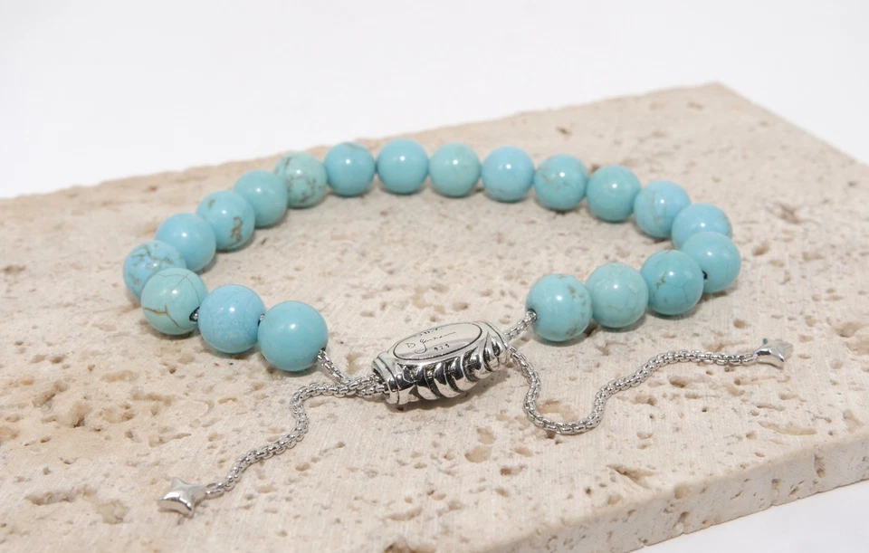 Brazalete bola cuentas espirituales David Yurman plata de ley con turquesa 925  Foto 4 de 4