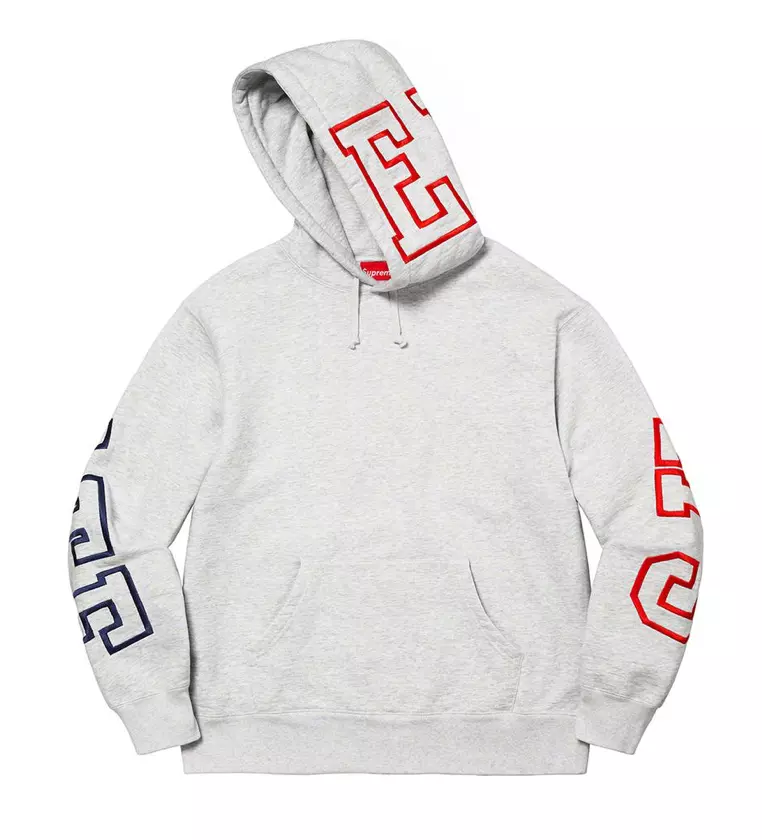 SUPREME State Hooded Sweatshirt FW22 Embroidered Hoodie Size Large - Ash Grey