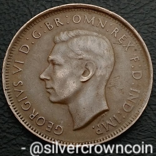 Australia Half Penny 1948 Dot Perth Mint. KM#41. Large 1/2 Cent coin. Kangaroo. - Picture 2 of 7