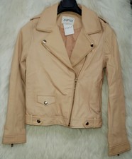 New Claudie Pierlot Womens Corto Nude Leather Motorcycle Biker Jacket. Sz 36