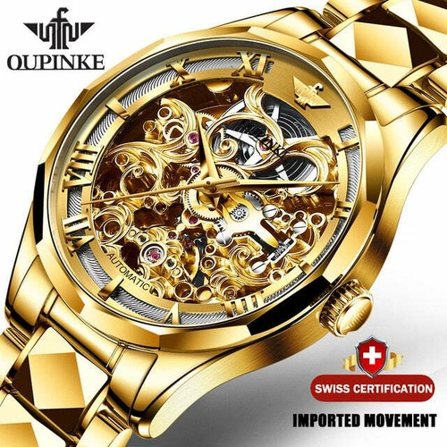 Swiss Brand OUPINKE Luxury Men Watches Gold Tungsten Steel Sapphire Crystal - 第 1/16 張圖片