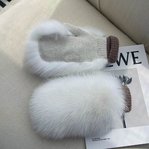 Real Fur Gloves Knitted Women Mittens Winter Fashion Fluffy Warm Real Fur Gloves - Bild 6 von 31
