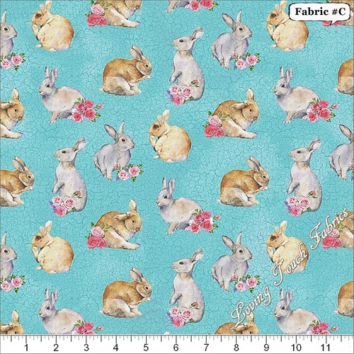NORTHCOTT "BUNNY LOVE" RABBITS EASTER FABRICS - Picture 4 of 9