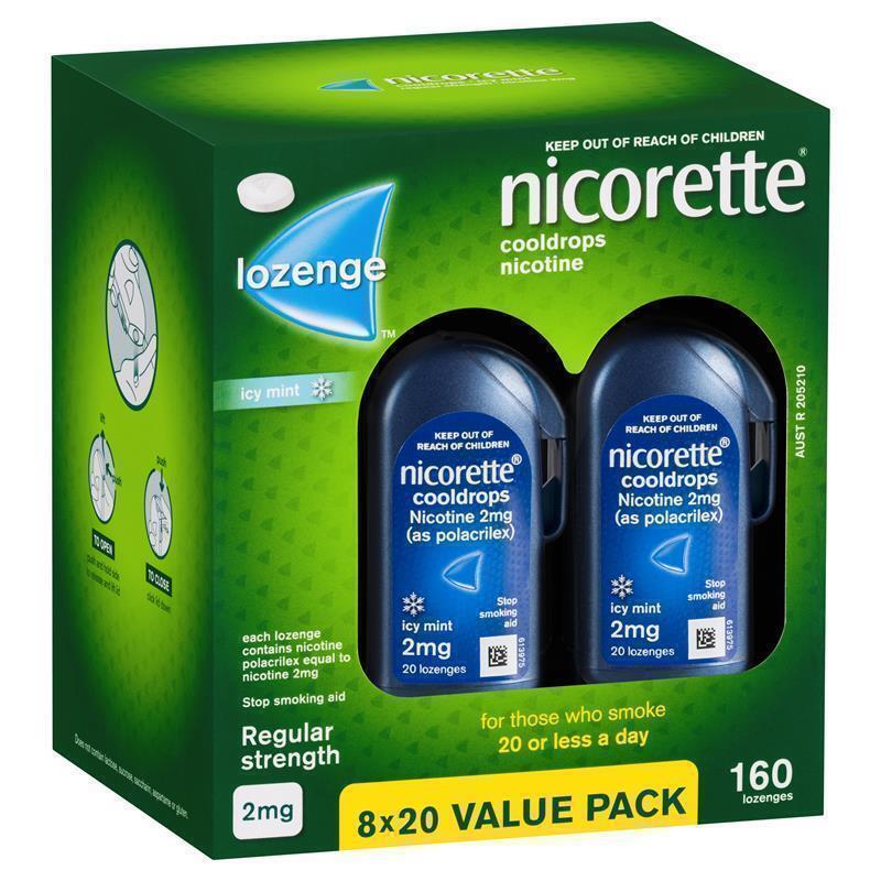 Nicorette Quit Smoking Regular Strength Cooldrops Nicotine Lozenge Icy Mint 8...