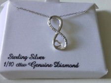 1/10Ct White Real Diamond Sterling Silver Infinity Pendant Necklace