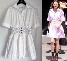 CHANEL 19C LA PAUSA WHITE NAVY SHORT SLEEVE MINI COTTON DRESS 34