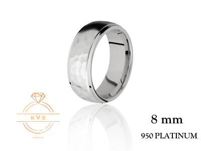 950 Platinum Low Dome Step 8mm Wedding Band Ring - Comfort Fit Hammered Finish