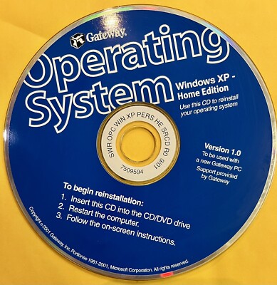 Gateway Operation System Windows XP Home Edition SWR OPC WIN CP PERS HE STCD R0