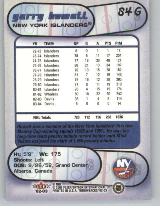 2002-03 Fleer Throwbacks Gold #84 Garry Howatt (ref 162218) - Image 2 of 2