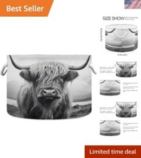 Stylish 20 Inch Cotton Rope Basket with Highland Cow Design   Multi-Use Storage