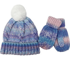 NWT West Loop Girl  s Blue,Purple.Pink, Mittens Gloves  Pom Pom Beanie hat set