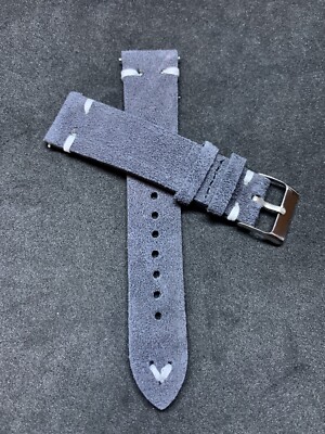 02 Straps for 20mm Dark GRAY Vintage Handmade Suede Leather watch band strap