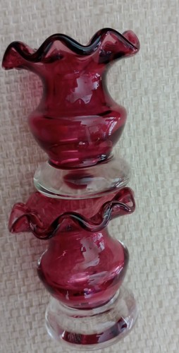 2x Vintage Set of Webb Victorian Style Cranberry Glass Miniature Vases - Picture 2 of 5