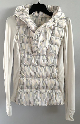 Lululemon Fluff Off Pullover Quilted Goose Down Hooded Stained Glass Size 4