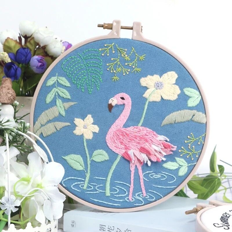 Discount mail order Embroidery Kit Max 72% OFF For Beginner Design Flamingo Animal Pre-printed