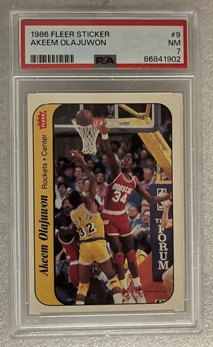 1986 Fleer Sticker #9 Akeem Olajuwon Graded PSA 7 NMINT Houston Rockets Rookie