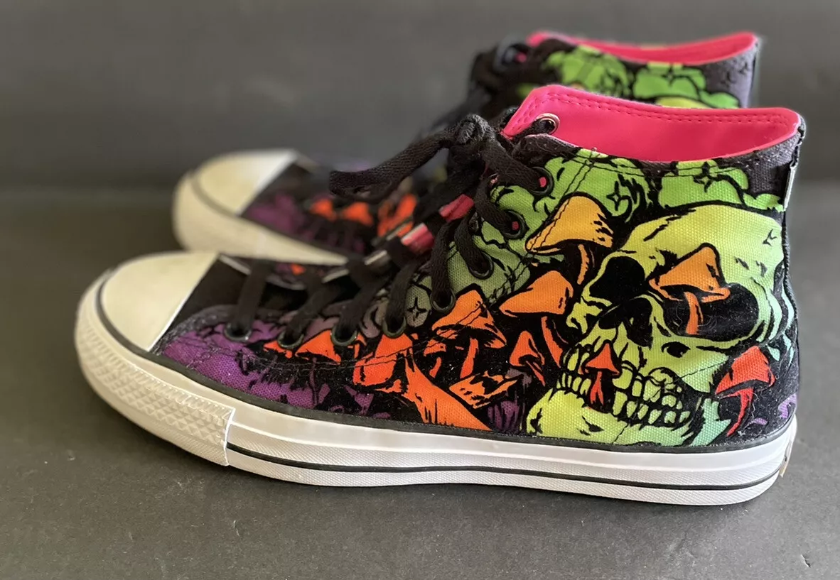Converse Chuck Taylor Pro Wasabi Black Light Skull Mushrooms Shoes
