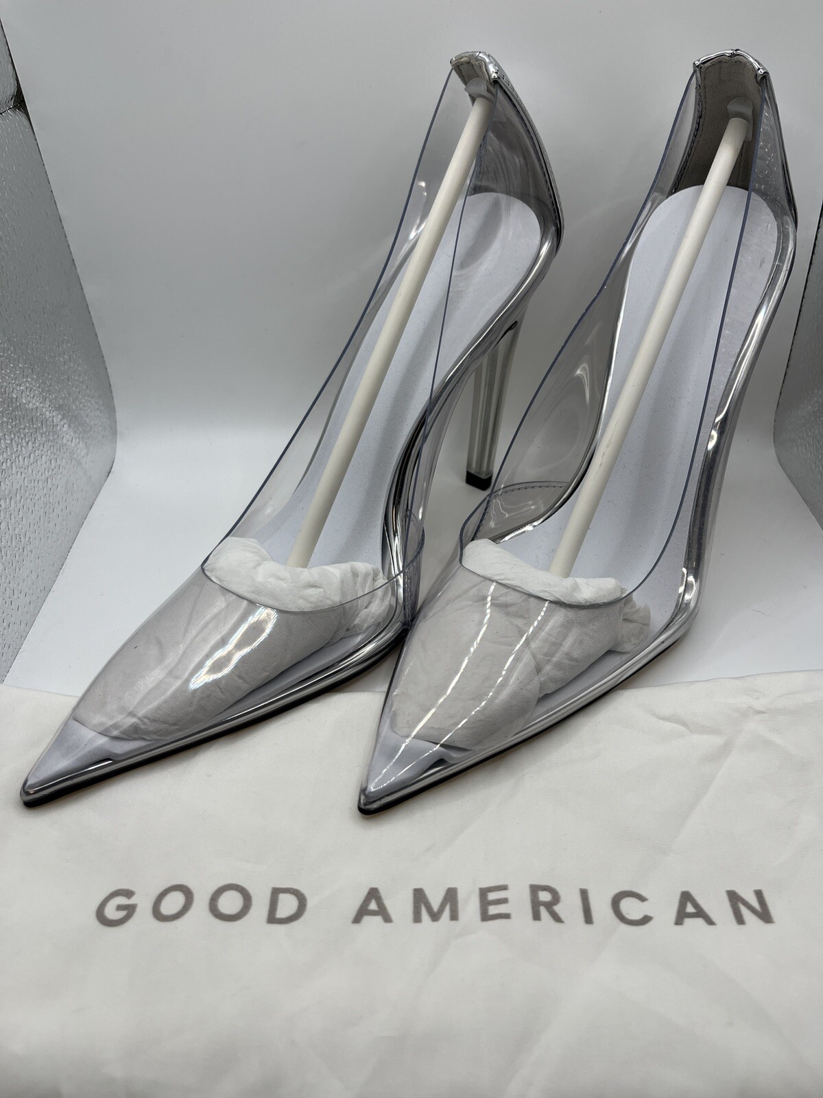 Good American Clear Pointed Toe Stiletto Pumps Size 7 New with Dust Bag