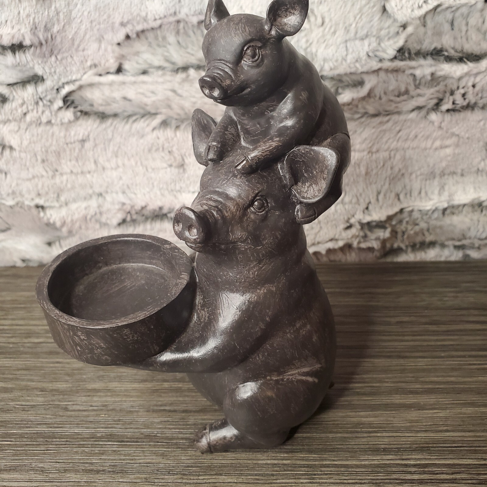 Home Essentials Polyresin Pig And Piglet Votive Tea Light Holder Table Decor 7"