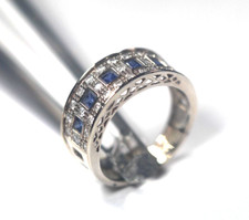 Vintage 925 Sterling Silver Sapphire 8mm Wide Band Ring Size 7.25