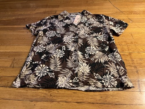 VINTAGE Dressbarn Silk Floral Shirt Pants Set Women’s L Brown Cruise Cabana 90s - Picture 3 of 22