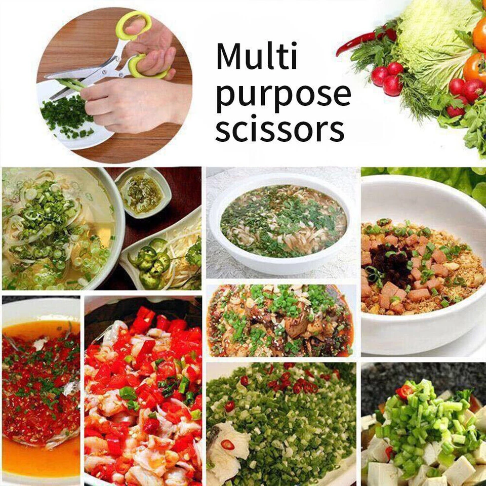 Tijeras para hierbas picar hierbas fácilmente con 5 cuchillas tijeras cortador de cebolla herramienta de cocina Foto 4 de 4