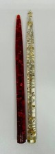 2 Vtg Lucite Candle Sticks 11.5&rdquo; Red and Gold With Gold Silver Flakes MCM Decor