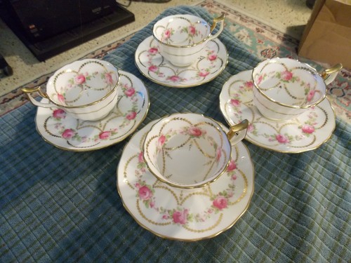 Antique CAULDON LTD ENGLAND HENRY MORGAN & CO Demitasse Cup & Saucer SET Of 4 VG - Picture 7 of 9