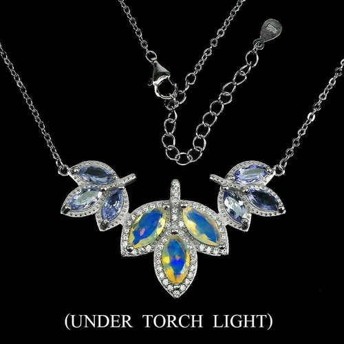 Sterling Silver Necklace Earrings Tanzanite Opal Genuine Natural Gems - Picture 11 of 24