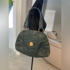 Marc by Marc Jacobs satchel leather plaid lining compartments green gold