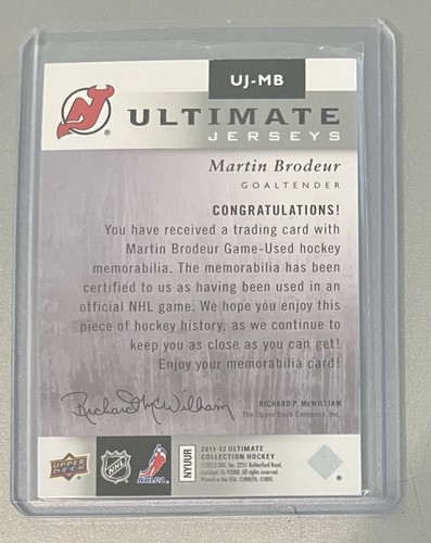 2011-12 Ultimate Collection Ultimate Dual Jerseys 77/100 #UJ-MB Martin Brodeur - Picture 2 of 2