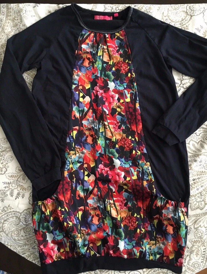 Vestido abstracto floral azul marino Cakewalk Cake Walk talla 146 152 11 12 para niñas Foto 3 de 4