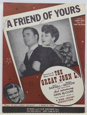A Friend Of Yours Johnny Burke Jimmy Van Heusen Sheet Music 1944 Ebay