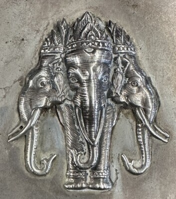 ANTIQUE STERLING SILVER SIAM CIGARETTE CASE - THREE ELEPHANT DESIGN COVER  1800’S