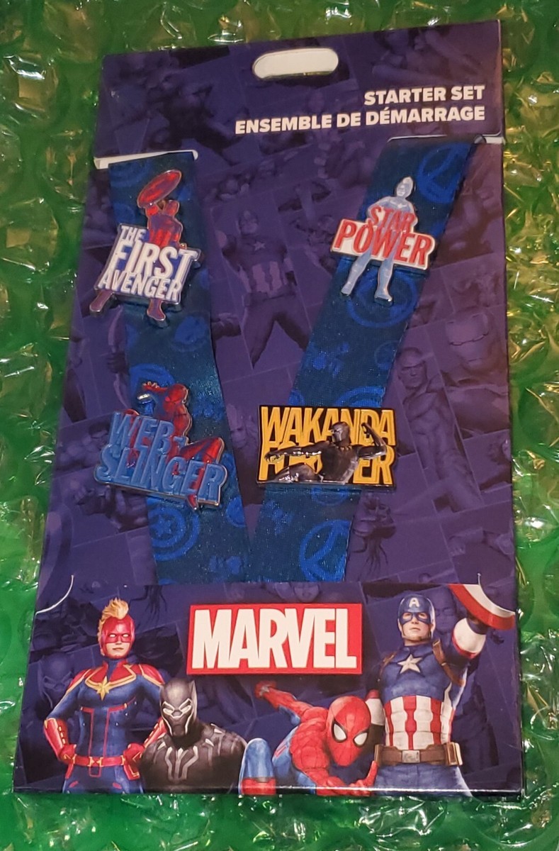 Disney Pins Marvel Lanyard Starter Set Authentic Spiderman Wakanda